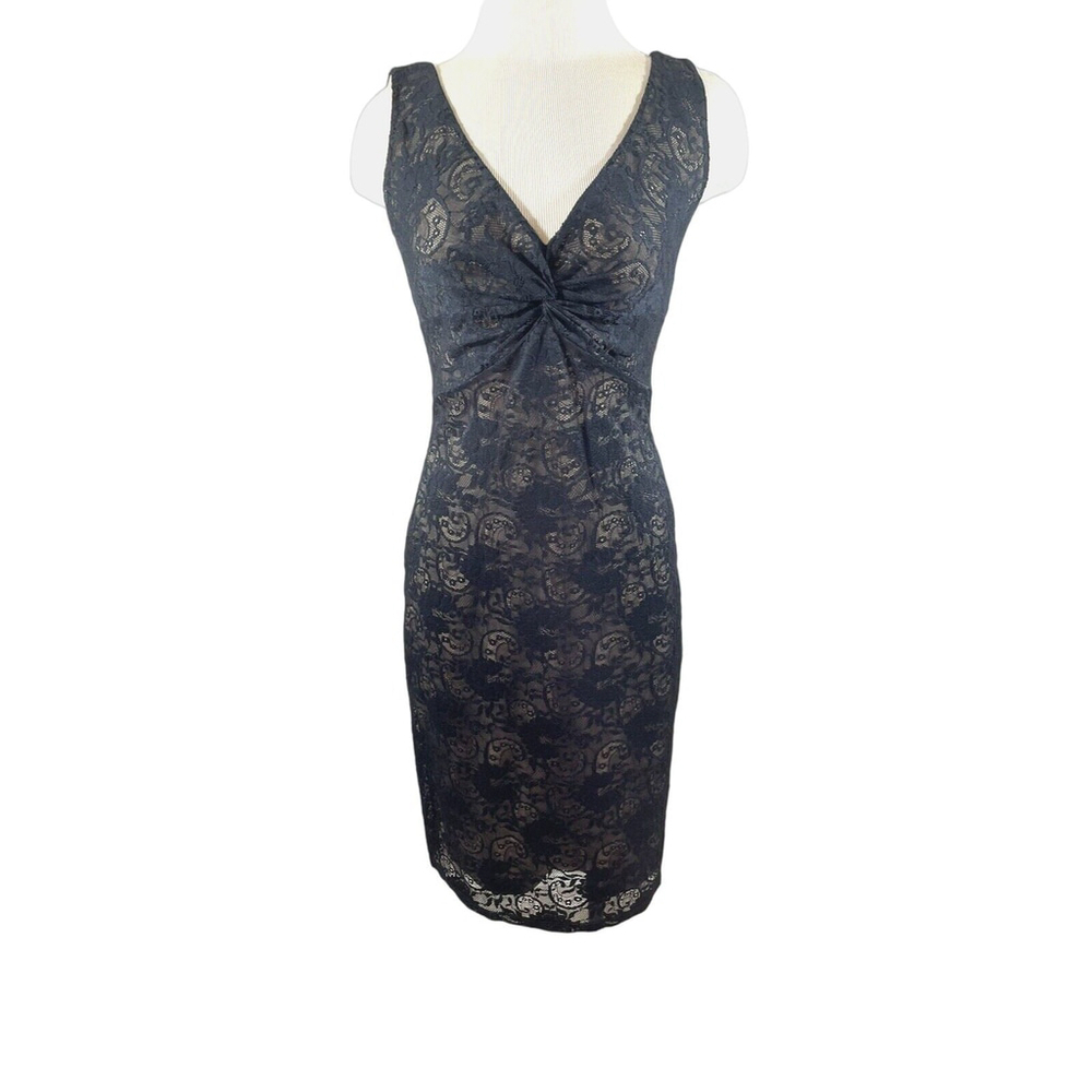 Laundry by Shelli Segal Black Lace Sleeveless V-Neck Sheath Dress Women's Sz 2
